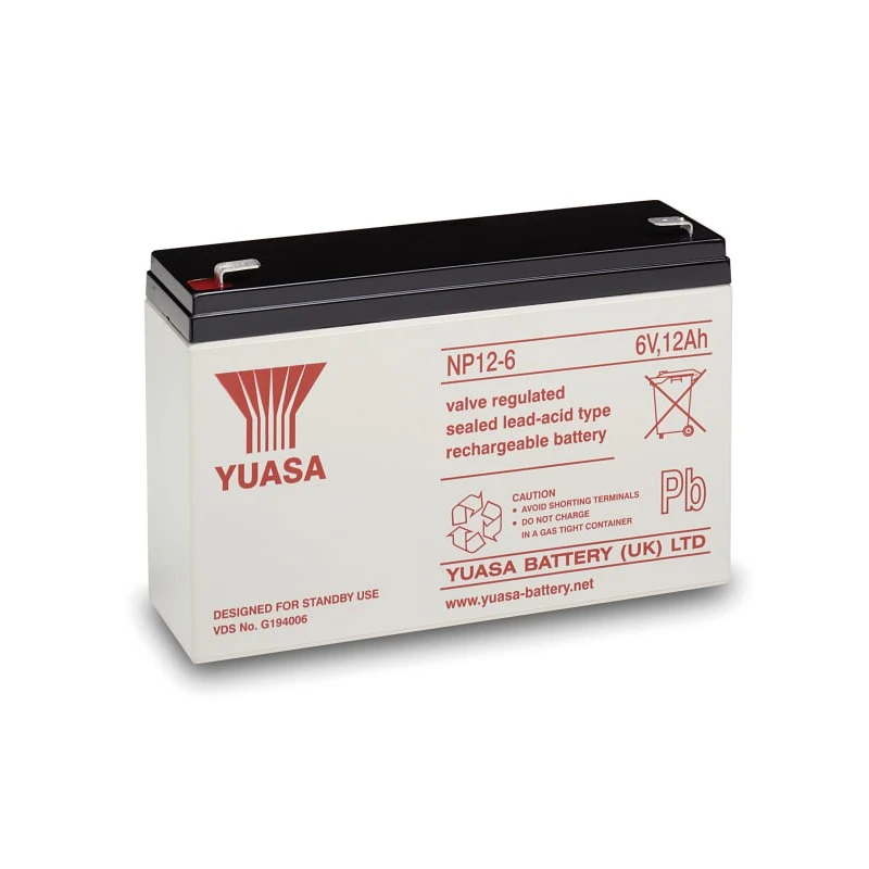 Yuasa VRLA AGM Sealed Lead Acid Battery 6 V 12 Ah Faston Terminals 50mm x 97.5mm NP12-6L
