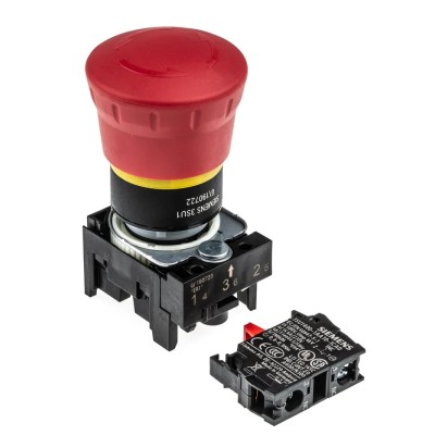 Siemens SIRIUS ACT 3SU11 Series Twist Release Emergency Stop Push Button, Panel Mount, 22mm Cutout, 1 NC 3SU1100-1HB20-1CF0