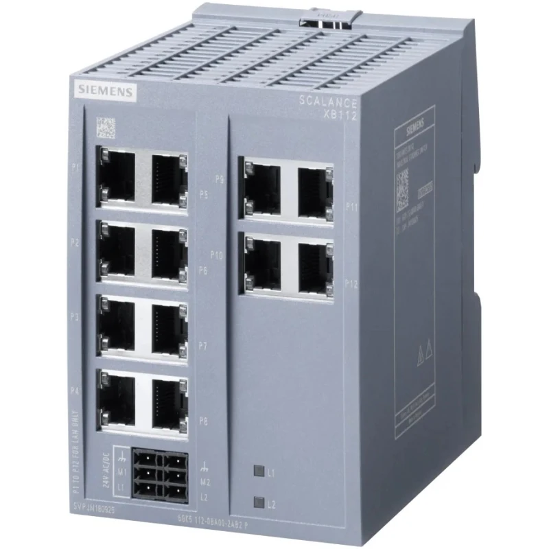 Siemens Data Acquisition Industrial Ethernet Switch SCALANCE XB112 12-Port Unmanaged, 28.8V AC/DC, IP20 XB112