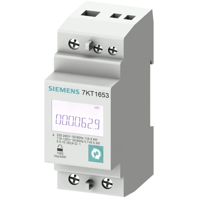 Siemens 1 Phase Digital LCD Energy Meter 7KT1651, 65 A, 88-264 V AC, IP40 Protection, CE, Italy