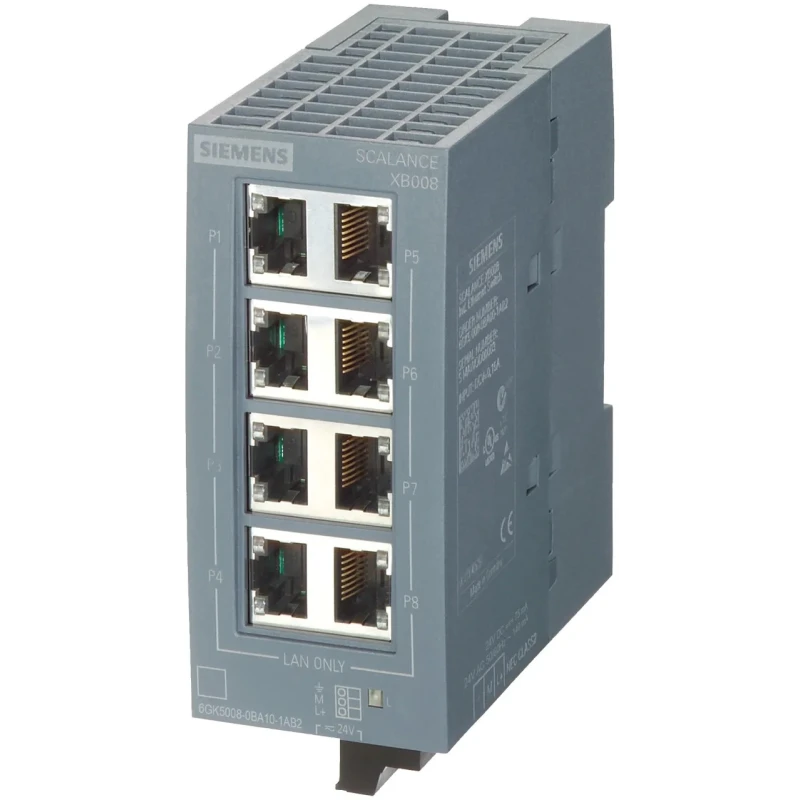 Siemens Unmanaged Industrial Ethernet Switch 8 Ports 24V AC/DC SCALANCE XB008 6GK5008-0BA10-1AB2