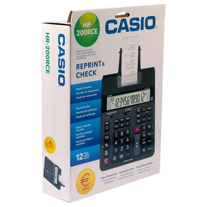 Casio Black Battery and Mains Powered 12-Digit Printing Calculator HR-200RCE