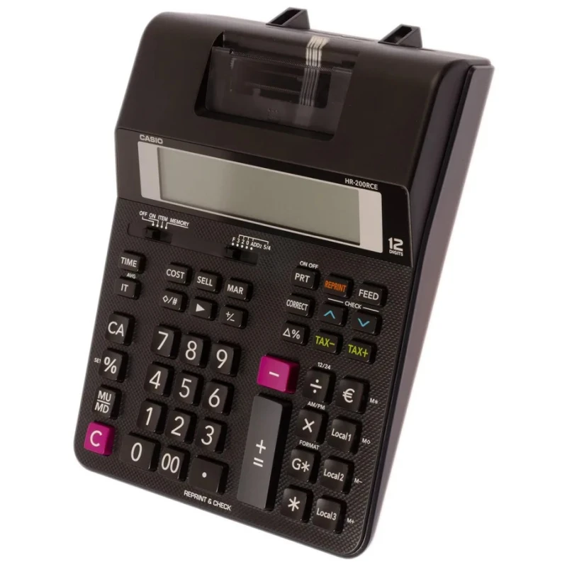 Casio Black Battery and Mains Powered 12-Digit Printing Calculator HR-200RCE