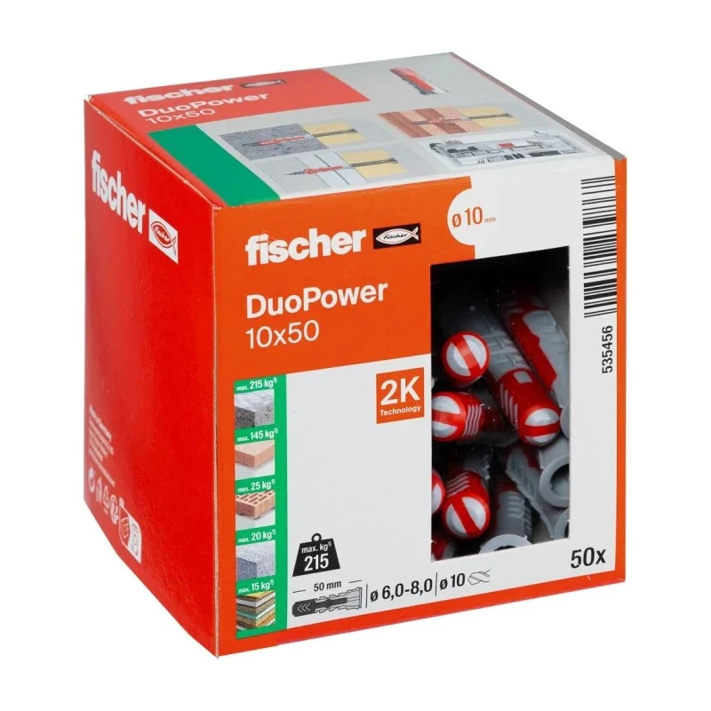 Fischer Fixings Nylon Screw Anchor 50 mm Length 10 mm Drill Diameter 535456