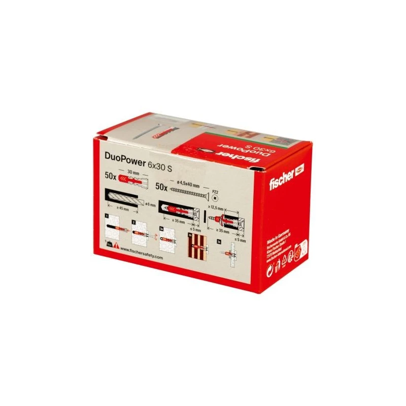 Fischer Fixings Screw Anchor Thread Size 4.5 x 40 mm, Length 30 mm, Drill Diameter 6 mm, Maximum Fixing Thickness 5 mm 535459