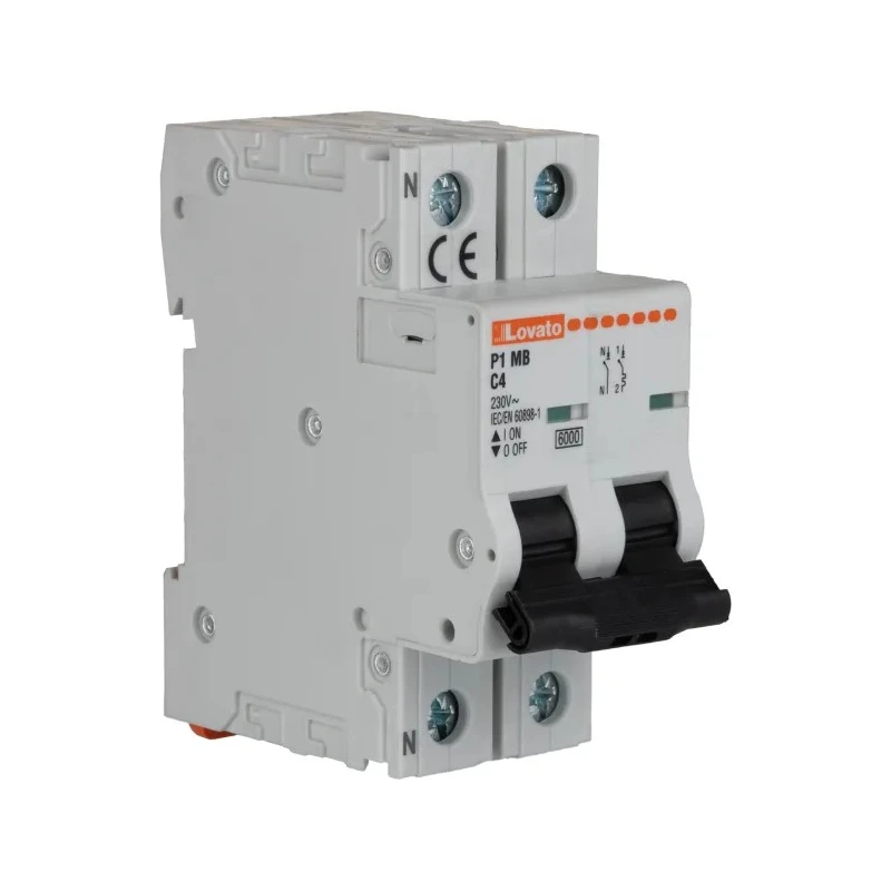 Lovato Electric Modulo Miniature Circuit Breaker, 1-Pole, 4A Current Rating, Type C Tripping, 230V AC, 60V DC, 6 kA P1MB