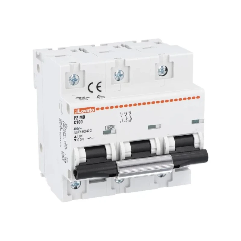 Lovato Electric Modulo Miniature Circuit Breaker, 3-Pole, 100A, Type C, 400V AC, 60V DC, 10 kA Breaking Capacity P2MB