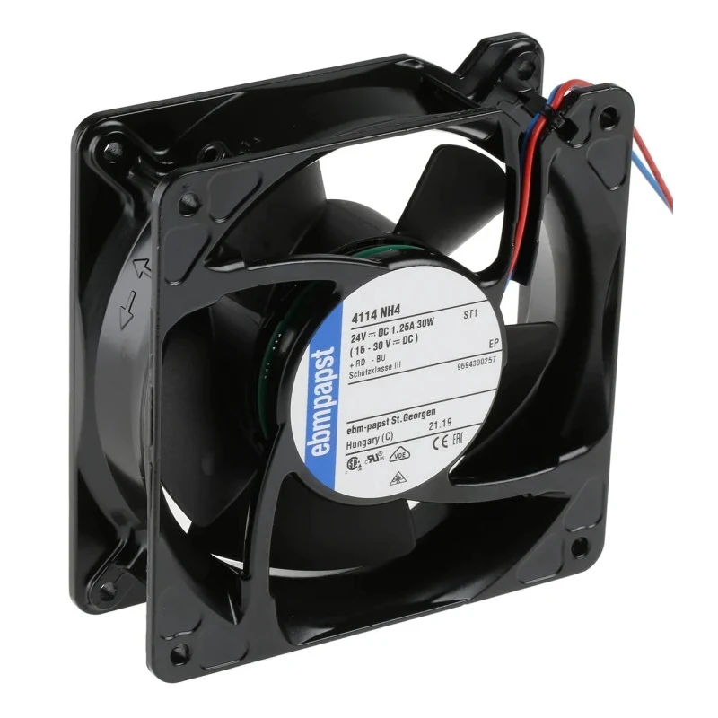 ebm-papst 4100 NH4 - S-Force Series Compact DC Axial Fan, 24V DC, 30W, 355 m³/h, IP20, Ball Bearing, 119mm x 38mm Model IP20