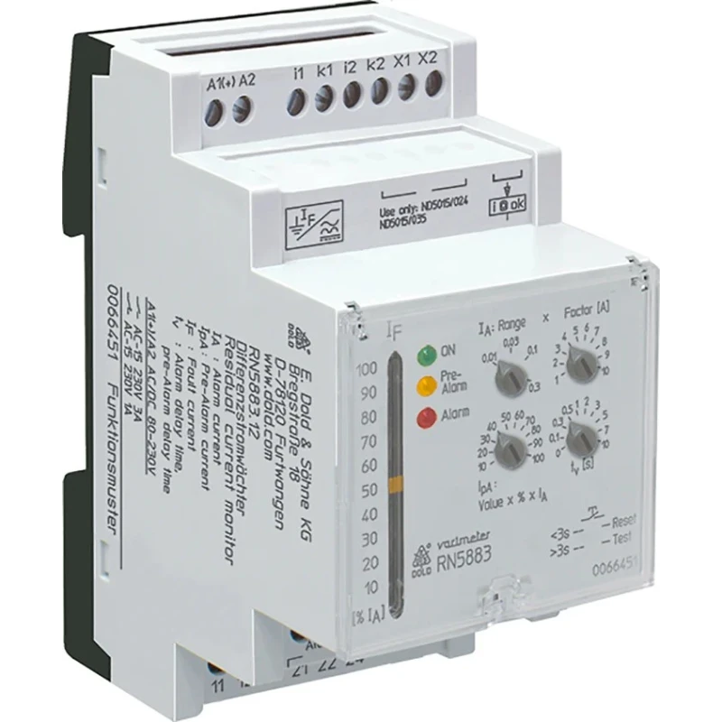 Dold Monitoring Relay 2 Phase DPDT DIN Rail 10mA to 3A 230 V AC RN5883.12/61 AC/DC24-80V 10-3000mA 0-10s