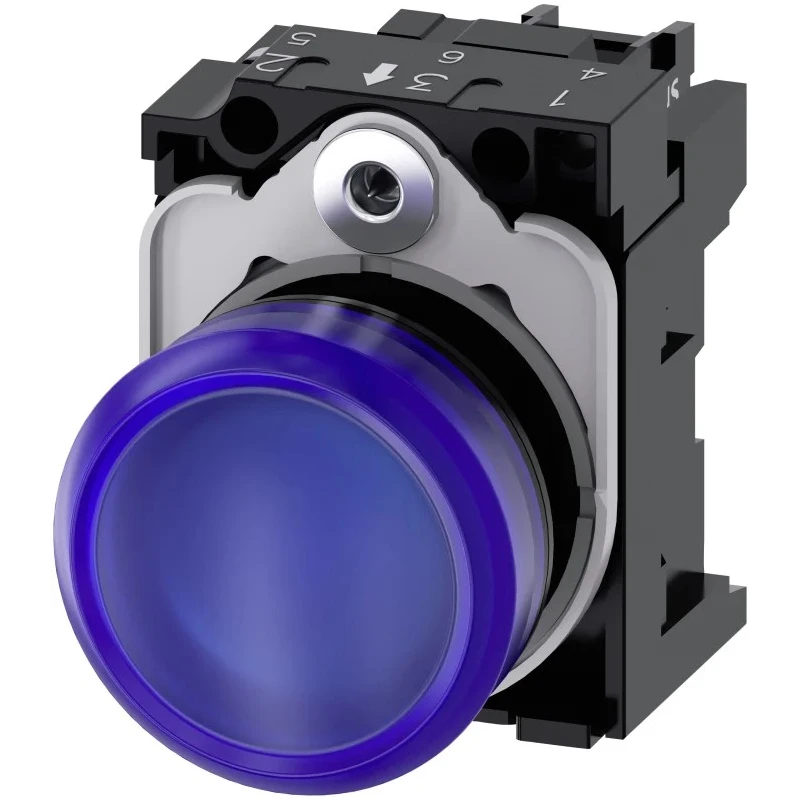 Siemens Panel Mount Blue LED Indicator, Round, 22 mm Cutout, 230V AC, IP67/IP20/IP66/IP69 Protection 3SU1106-6AA50-1AA0