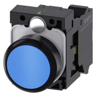 Siemens SIRIUS ACT 3SU11 Series Push Button Switch, Momentary, Front Mount, Blue Round Actuator, 22 mm 3SU1100-0AB50-3BA0