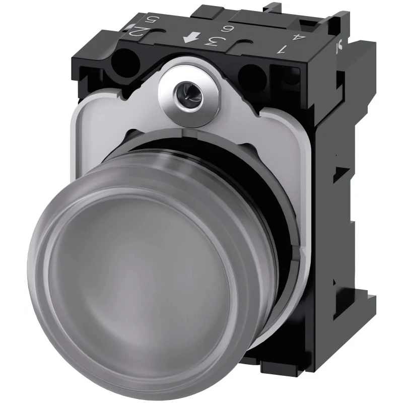 Siemens Panel Mount Clear LED Indicator, SIRIUS ACT, 22 mm Cutout, Round, 110V AC, IP67, IP20, IP69, IP66 3SU1103-6AA70-1AA0