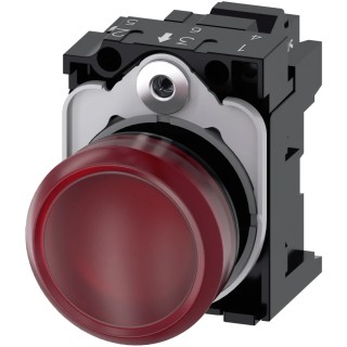 Siemens Panel Mount Red LED Indicator SIRIUS ACT 3SU1102-6AA20-3AA0, 22 mm Cutout, 24 V AC/DC, IP69, IP66, IP67, IP20, Round