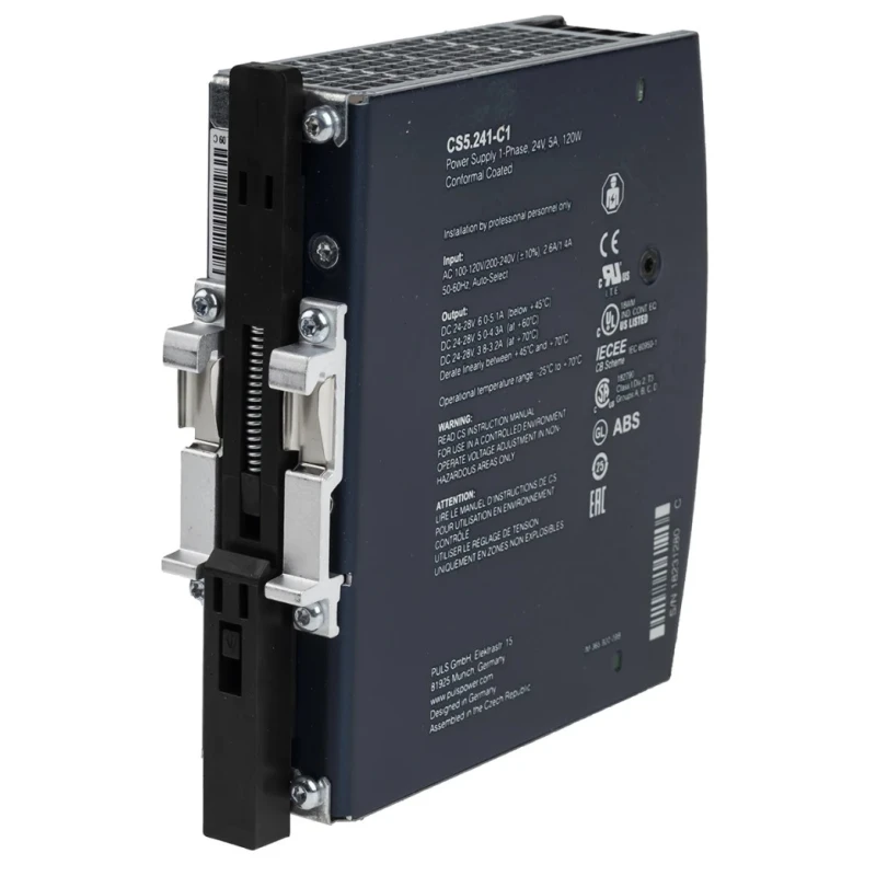 PULS Auto DIN Rail Power Supply 120V AC, 240V AC Input 24V DC, 5A Output, 120W Power CS5.241-C1