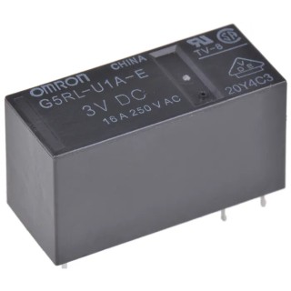 Omron Power Relay PCB Mount, 3V DC Coil, 16A Switching Current, SPST Contact, Low Profile G5RL-U1A-E DC3