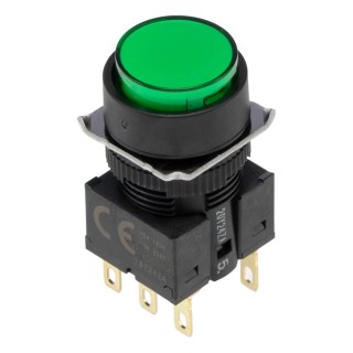 Omron A16 Series Momentary Panel Mount Push Button Switch, DPDT, 19 mm Cutout, IP66, 30V DC 250V AC A165-TGM-2