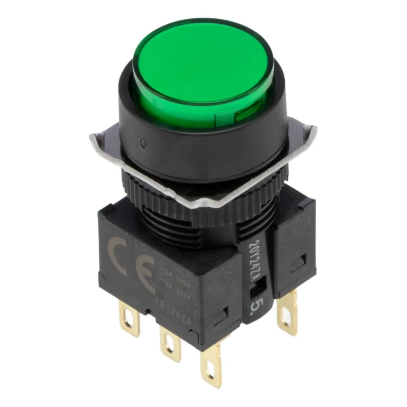Omron A16 Series Momentary Panel Mount Push Button Switch, DPDT, 19 mm Cutout, IP66, 30V DC 250V AC A165-TGM-2