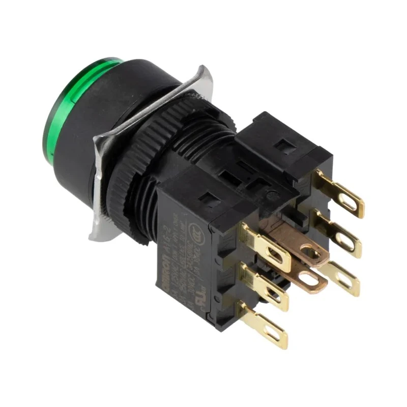 Omron A16 Series Momentary Panel Mount Push Button Switch, DPDT, 19 mm Cutout, IP66, 30V DC 250V AC A165-TGM-2