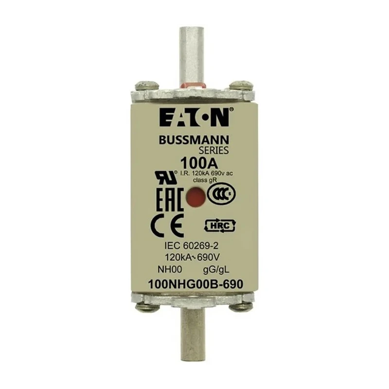 Eaton NH Fuse 100A 690V AC NH00 Size Dual Indicator With Live Gripping Lugs 