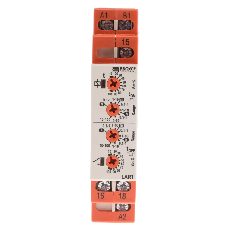 Broyce Control Multi-function DIN Rail Timer Relay 1-Contact SPDT 230 V DC/AC 24 V AC 0.1 s to 100 h LART 12-230V AC/DC