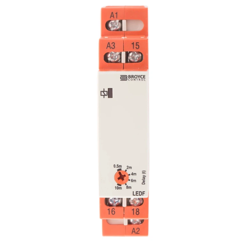 Broyce Control LEDF Series DIN Rail Timer Relay, 1-Contact, SPDT, 24 V dc / 110 V ac / 24 LEDF 24VAC/DC/110VAC. 0.5-10 Mins