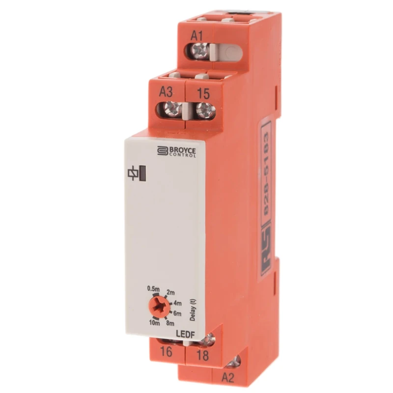 Broyce Control LEDF Series DIN Rail Timer Relay, 1-Contact, SPDT, 24 V dc / 110 V ac / 24 LEDF 24VAC/DC/110VAC. 0.5-10 Mins