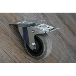 RS PRO Swivel Castor with 70 kg Load Capacity, 75 mm Rubber Wheel, Pressed Steel Frame, Brake Included 828-6303