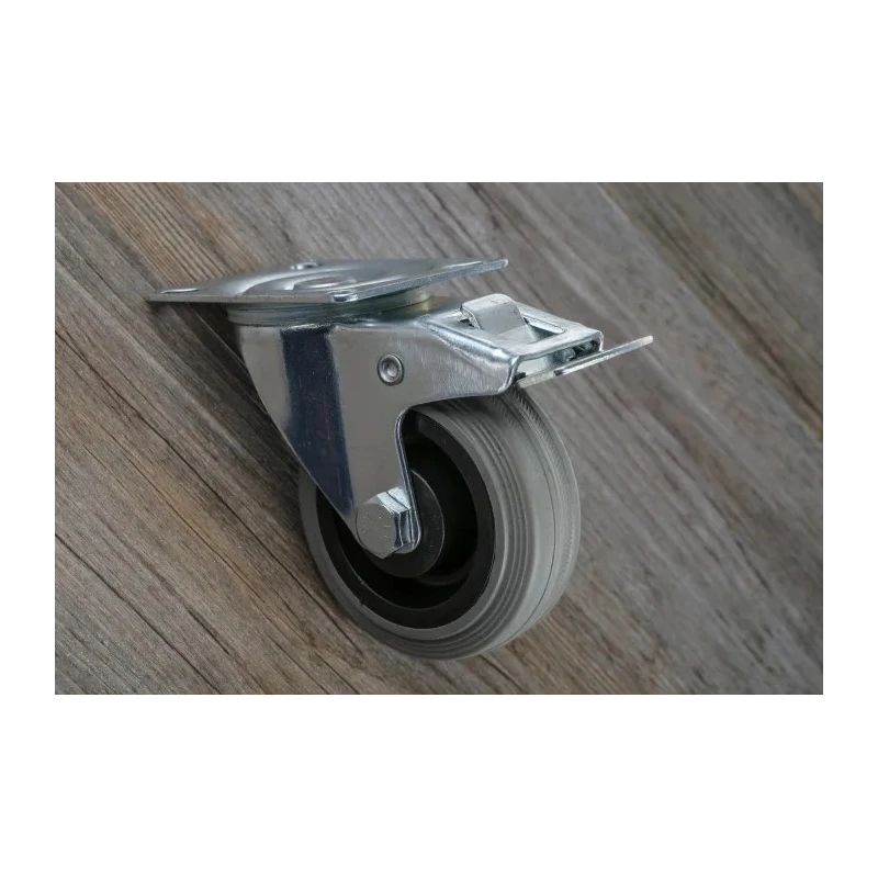 RS PRO Swivel Castor with 70 kg Load Capacity, 75 mm Rubber Wheel, Pressed Steel Frame, Brake Included 828-6303