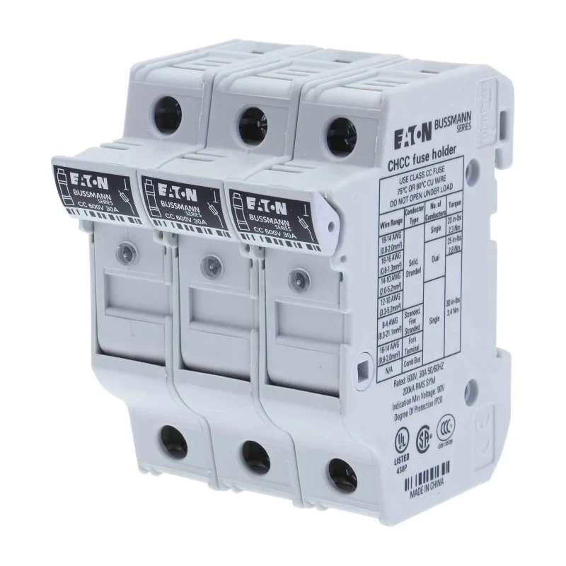 Eaton 30A 3-Pole Fuse Holder, 600V DIN Rail Mount CHCC3DIU