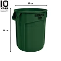 Rubbermaid Commercial Products BRUTE 75.7L Green Polyethylene Waste Bin FG262000DGRN