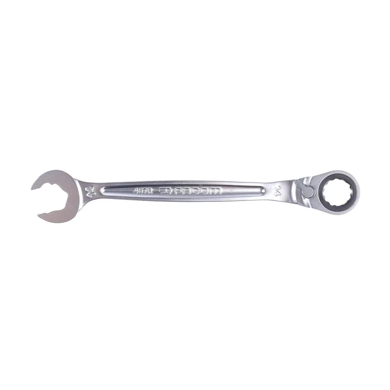 Facom Metric Fast Open End Combined Ratchet 14 mm, Chrome Vanadium Steel, 190mm Overall, Ratchet Type 467BR.14