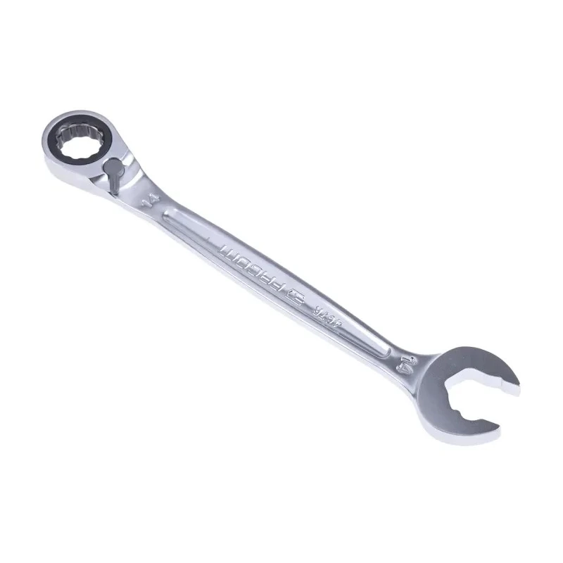 Facom Metric Fast Open End Combined Ratchet 14 mm, Chrome Vanadium Steel, 190mm Overall, Ratchet Type 467BR.14