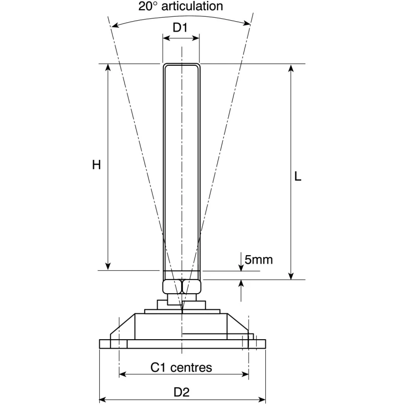 Nu-Tech Engineering Stainless Steel M20 100 mm Diameter Adjustable Foot with 2000 kg Static Load Capacity and 10 ° A195/003