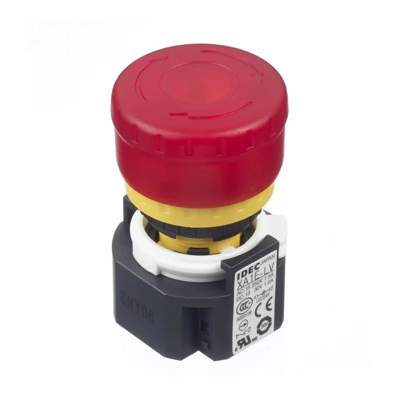 Idec XA Series Twist Release Illuminated Emergency Stop Push Button, Panel Mount, 16mm Cutout, 1 NO/3 NC, IP65 