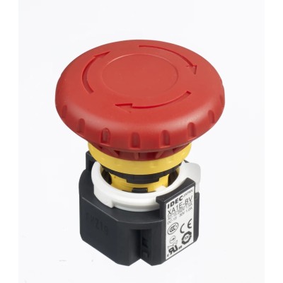 Idec XA Series Twist Release Emergency Stop Push Button, Panel Mount, 16 mm Cutout, 2 NC, IP65 XA1E-BV402R