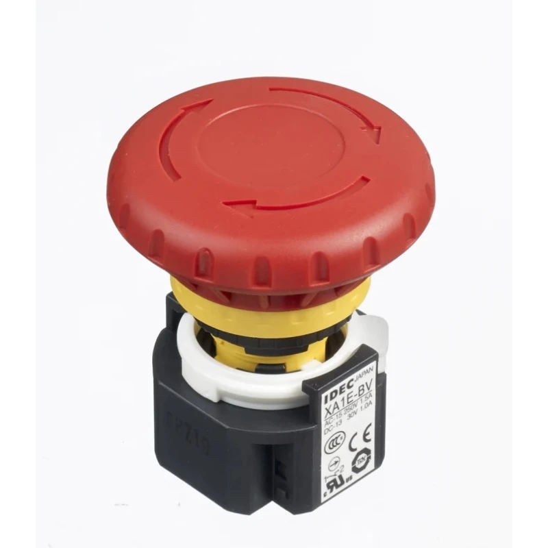 Idec XA Series Twist Release Emergency Stop Push Button, Panel Mount, 16 mm Cutout, 2 NC, IP65 XA1E-BV402R