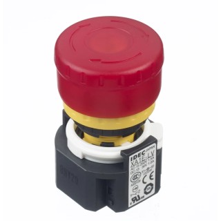 Idec Twist Release Illuminated Emergency Stop Push Button Panel Mount 16mm Cutout 2 NC IP65 XA1E-LV302Q4R