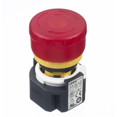 Idec Twist Release Illuminated Emergency Stop Push Button Panel Mount 16mm Cutout 2 NC IP65 XA1E-LV302Q4R