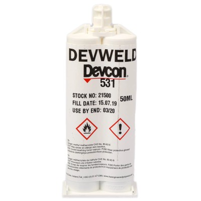ITW Devcon Devweld 531 Paste Acrylic Structural Adhesive, 50 ml, Dual Cartridge, Cure Time 24 h, Operating Temperature 21500