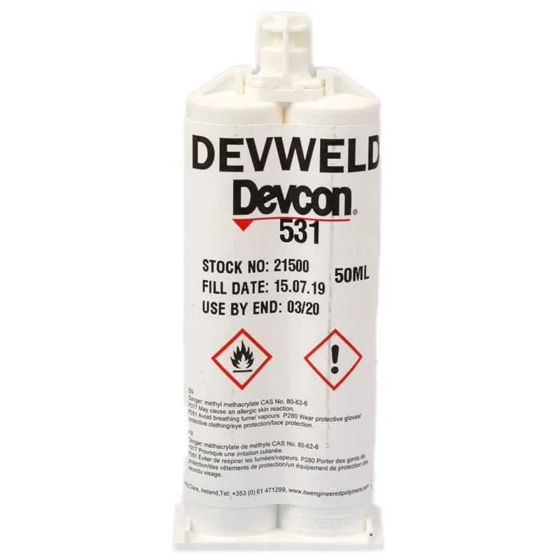ITW Devcon Devweld 531 Paste Acrylic Structural Adhesive, 50 ml, Dual Cartridge, Cure Time 24 h, Operating Temperature 21500
