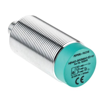 Pepperl + Fuchs Threaded Barrel Inductive Proximity Sensor M30 x 1.5 PNP 3V 40 mm 30 V dc 200mA NEN40-30GM60-E2-V1