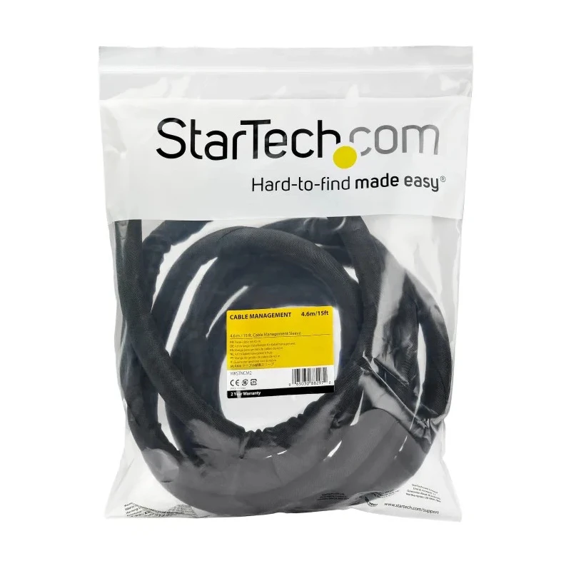 StarTech.com 15 ft Black Polyester Nylon Cable Cover Sleeve Flame Resistant UL94 V0 WKSTNCM2