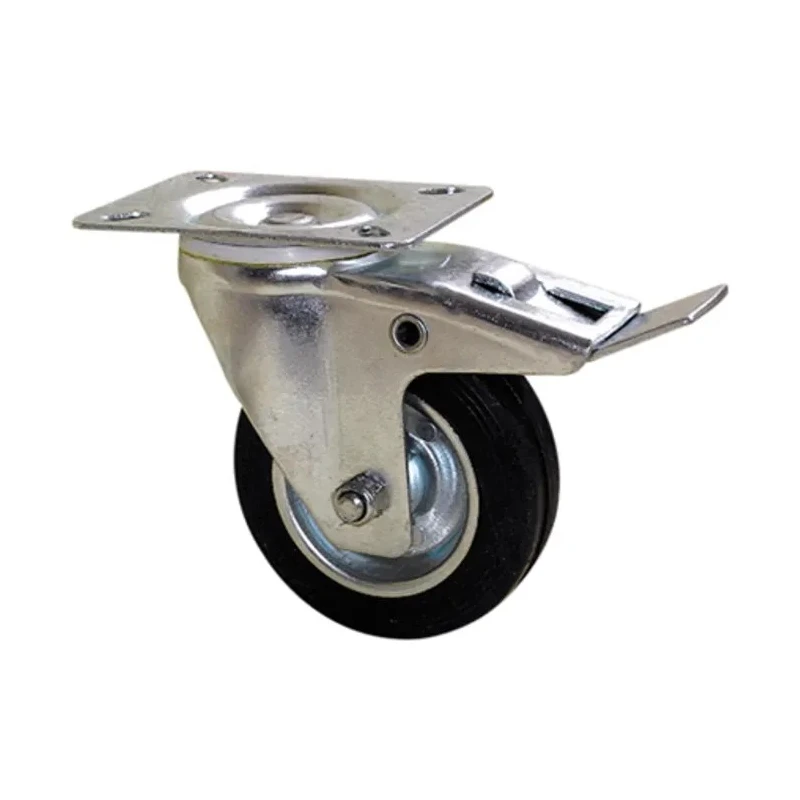 Guitel Hervieu Braked Swivel Castor, 125 kg Load Capacity, 125 mm Rubber Wheel, Pressed Steel Frame, Bright Zinc 21700520