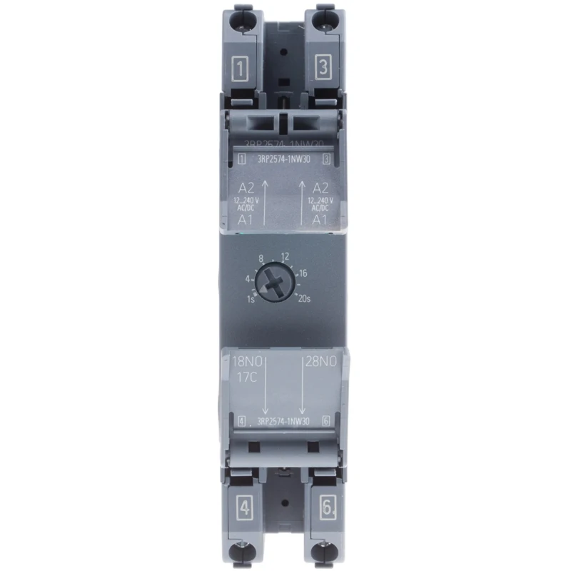 Siemens 3RP25 Series DIN Rail Timer Relay, 2-Contact, 250 V DC, 12-240 V AC, 1 to 20 s Delay, 1-Function, DPST 3RP2574-1NW30