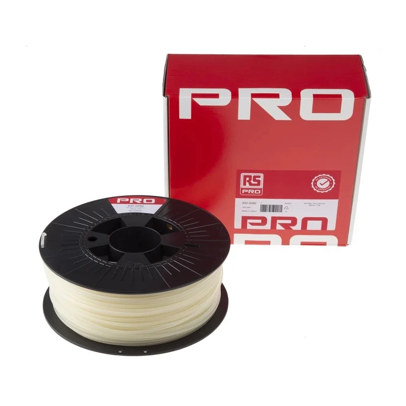 RS PRO 2.85 mm Natural PLA 3D Printer Filament, 1 kg, Polylactic Acid, Fused Deposition Modelling, Model 832-0260