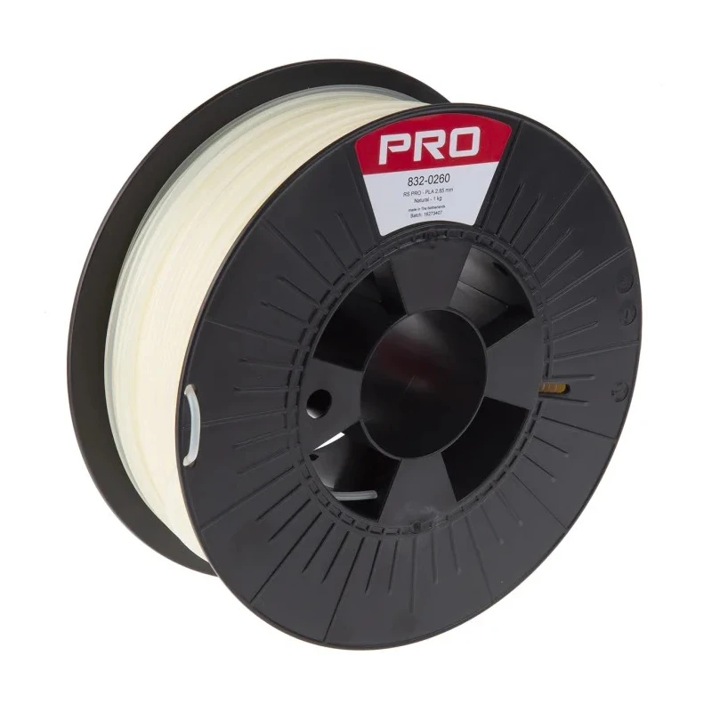 RS PRO 2.85 mm Natural PLA 3D Printer Filament, 1 kg, Polylactic Acid, Fused Deposition Modelling, Model 832-0260