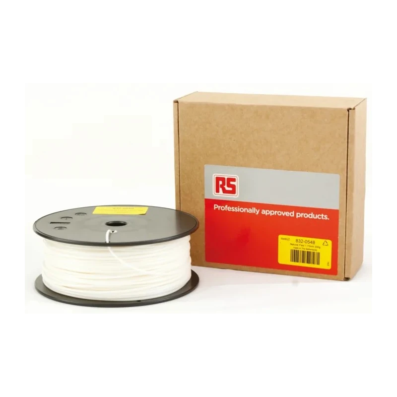 RS PRO 1.75 mm Natural FLEX 45 3D Printer Filament, 300 g, Compatible with Common Desktop FDM Printers 832-0548