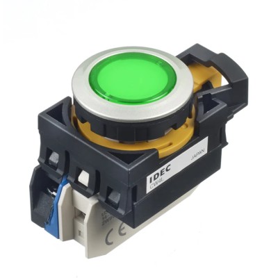 Idec Illuminated Momentary Push Button Switch Panel Mount 22 mm Cutout Green LED IP65 24V CW4L-M1E10Q4G
