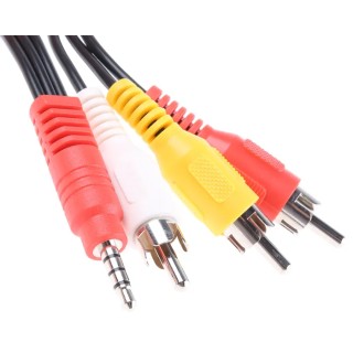 RS PRO Male 3.5 mm Stereo Jack to Male RCA x 3 Auxiliary Cable, Black, 1.8 m 832-6278