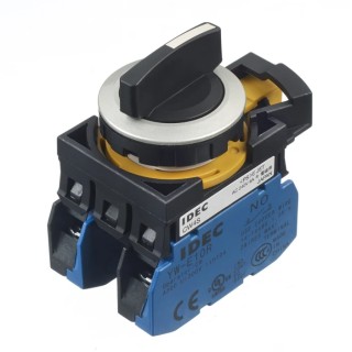 Idec CW Series Momentary Selector Switch, Panel Mount, Black Actuator, 22.3 mm Cutout, 2 NO Contacts, IP65, 10A CW4S-3E20